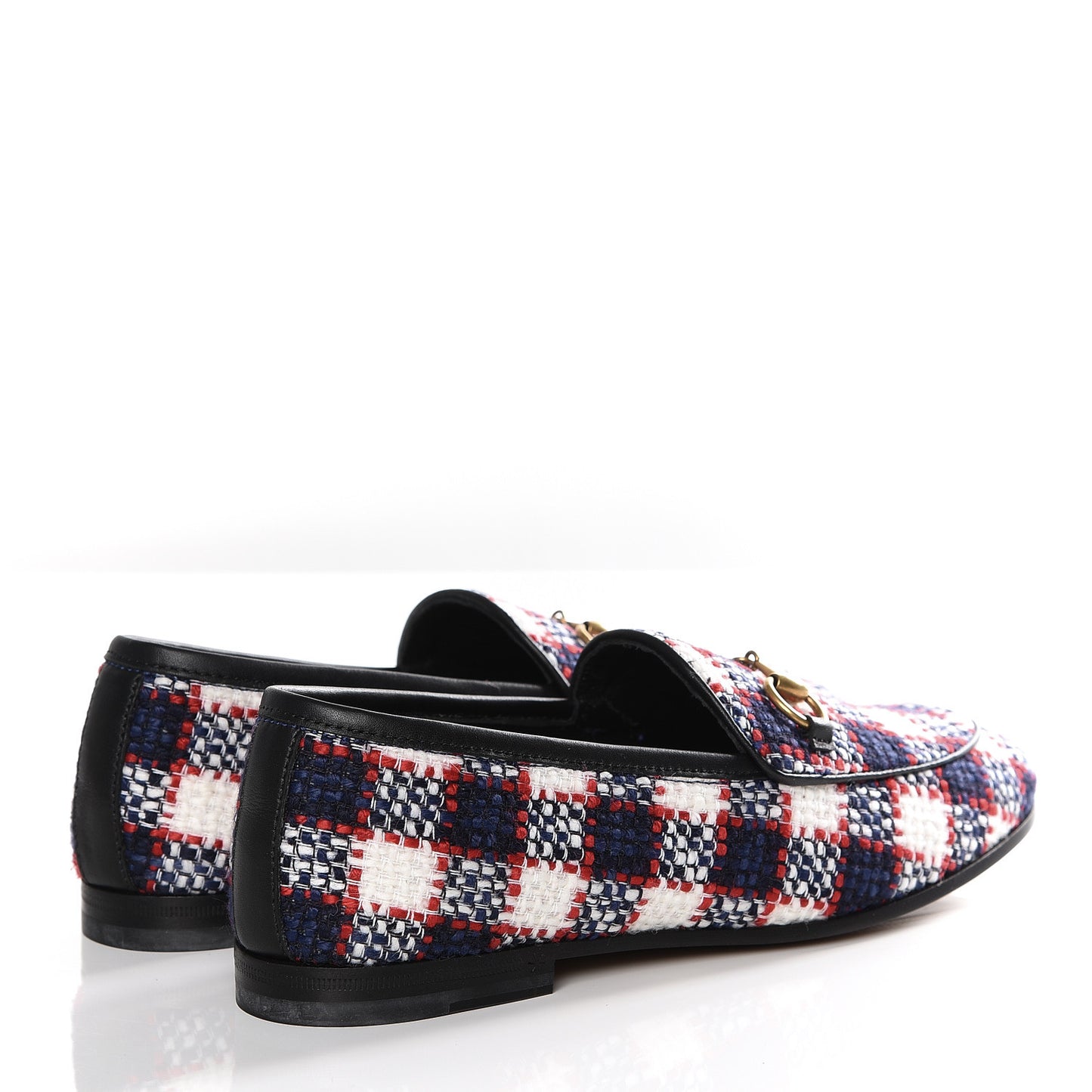 Vintage Tweed Check Horsebit Womens Jordaan Loafers 35.5 White Hibiscus Red Marine