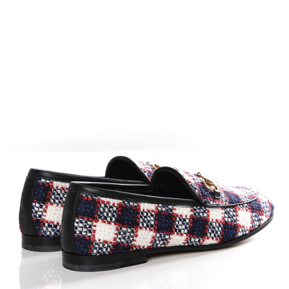 Gucci Vintage Tweed Check Horsebit Womens Jordaan Loafers 35.5 White Hibiscus Red Marine 4 of 11