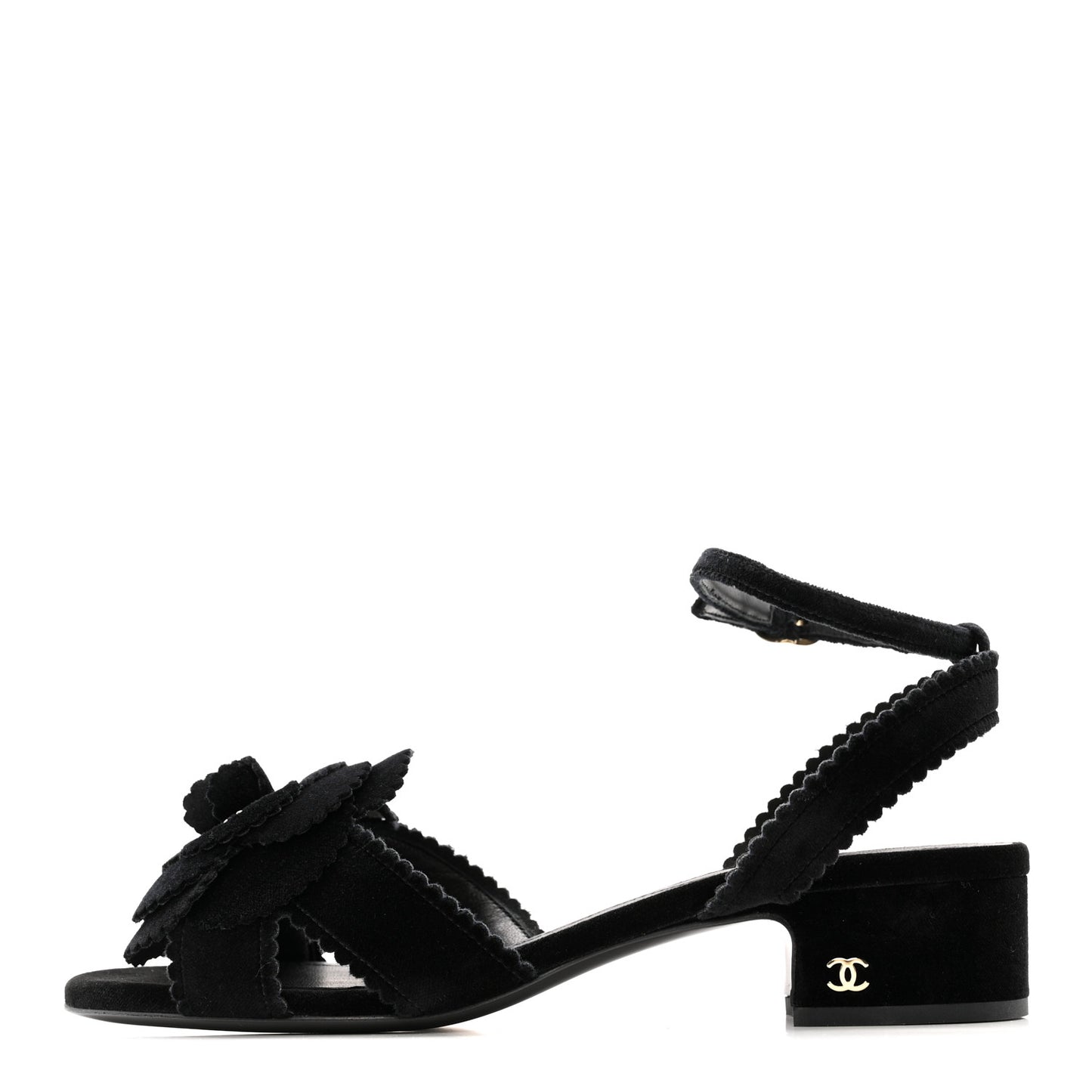 Velvet Pearl Camellia Sandals 37.5 Black