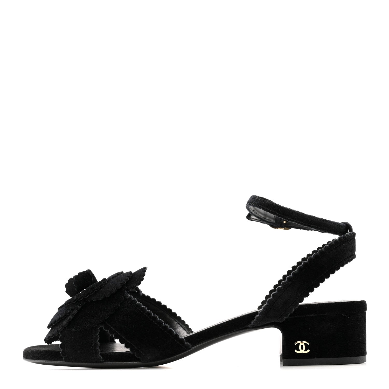 Chanel Velvet Pearl Camellia Sandals 37.5 Black 1 of 10