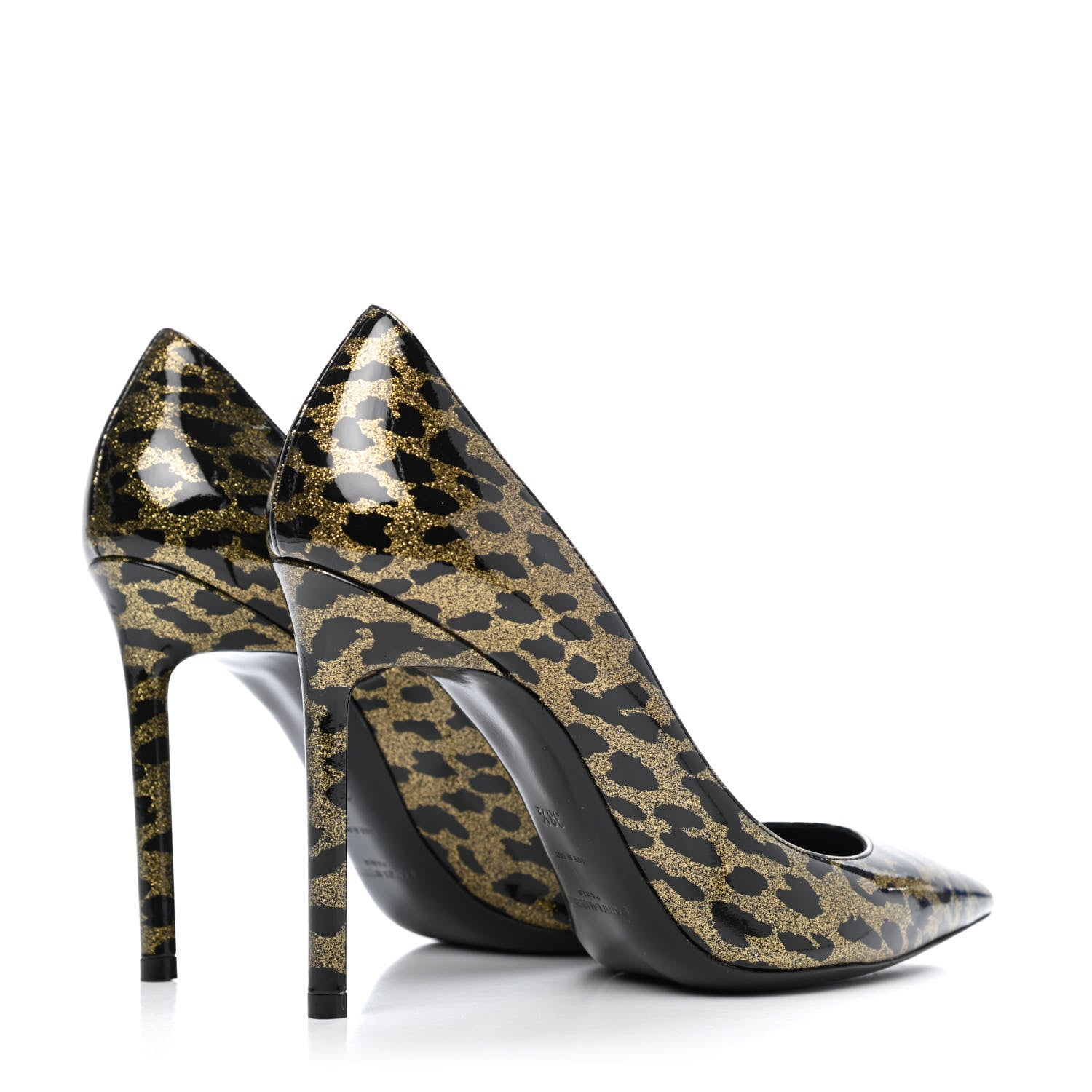 Saint Laurent Patent Glitter Leopard Print Anja 105 Pumps 38.5 Gold Black 3 of 4