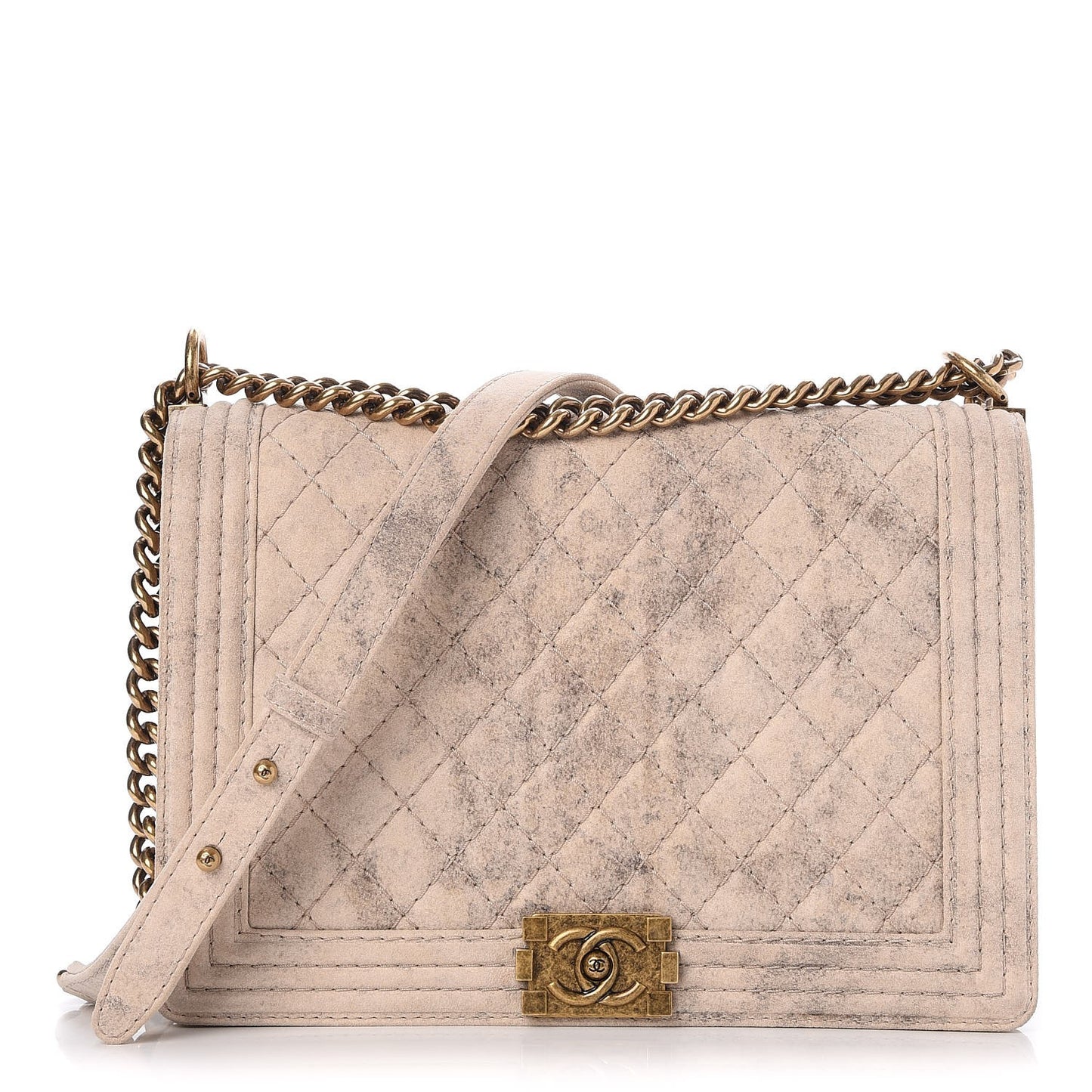 Iridescent Calfskin Quilted Large Boy Flap Beige