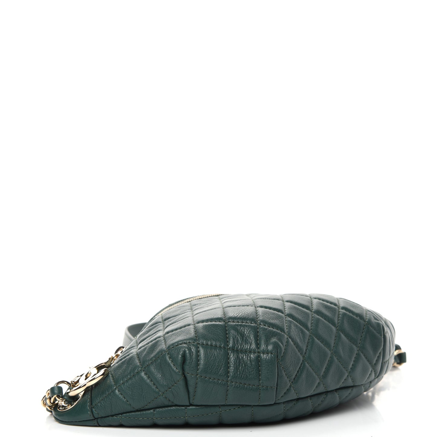 Calfskin Quilted Banane Waist Bag Fanny Pack Dark Green