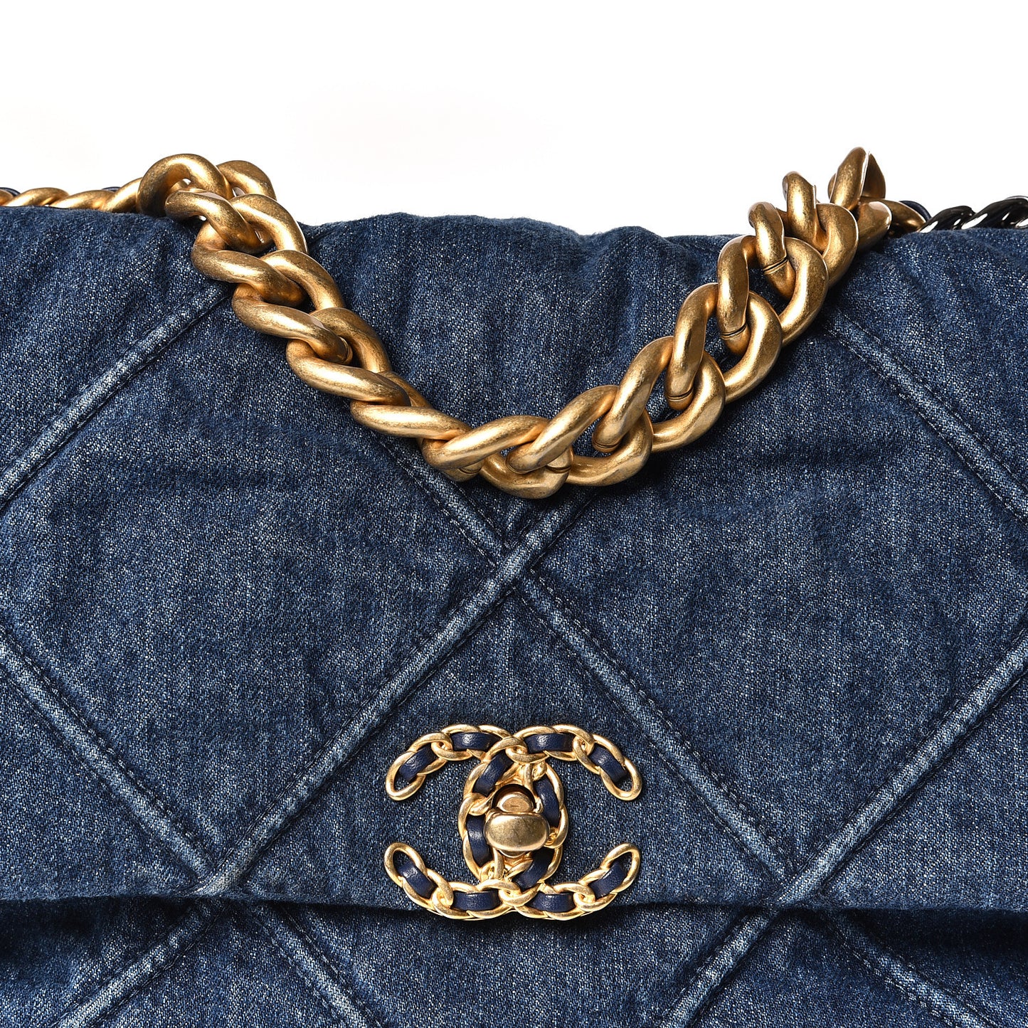 Denim Quilted Large 19 Flap Blue