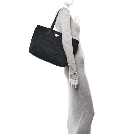 Tessuto Nylon Saffiano Shopping Tote Black
