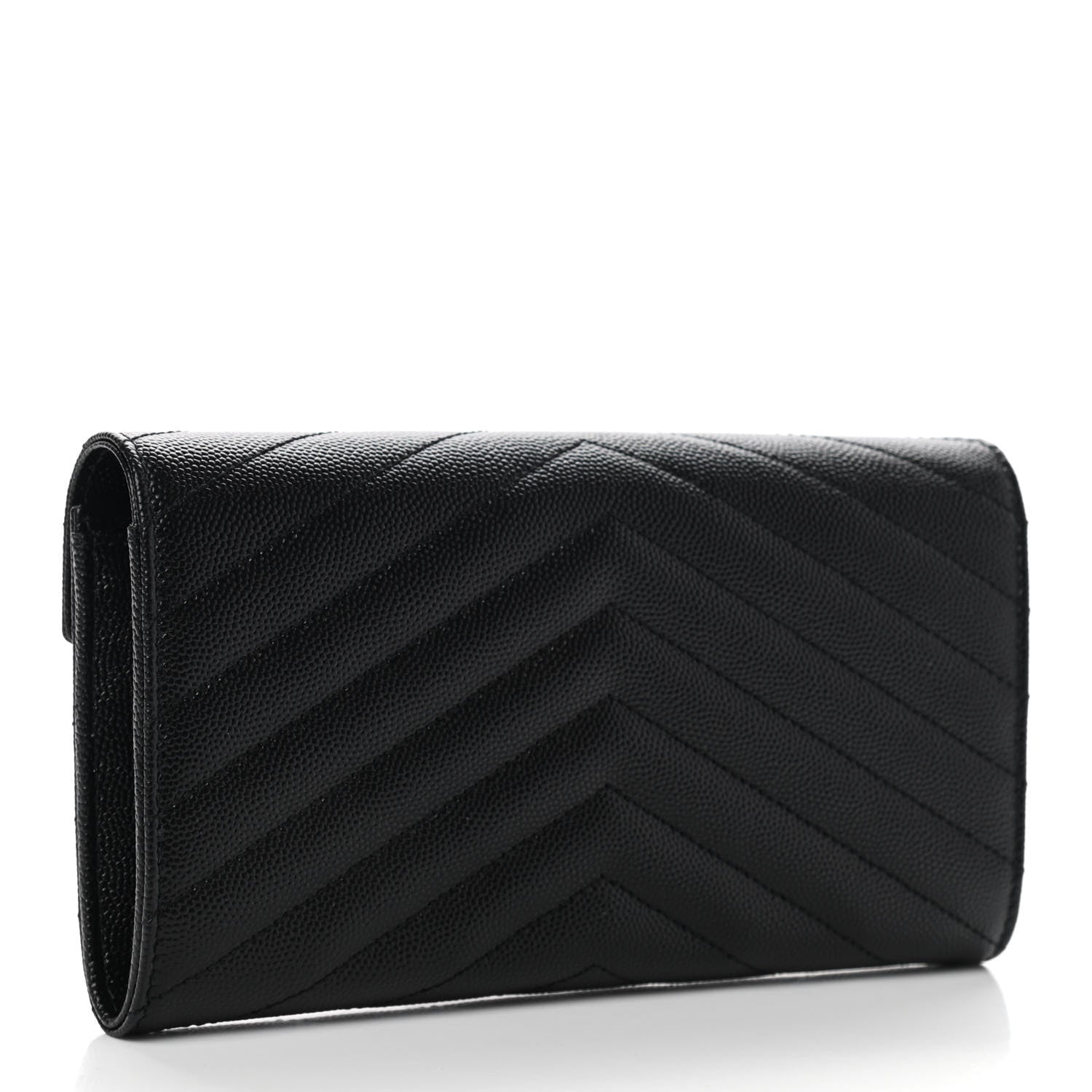 Saint Laurent Grain De Poudre Matelasse Chevron Monogram Flap Wallet Black 3 of 6