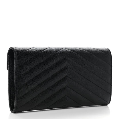 Saint Laurent Grain De Poudre Matelasse Chevron Monogram Flap Wallet Black 3 of 6