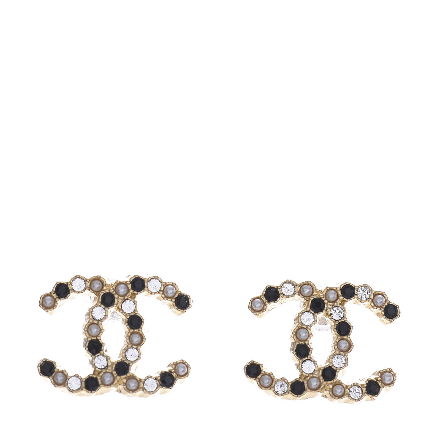 Resin Pearl Crystal CC Earrings Gold Black