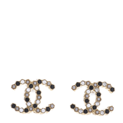 Chanel Resin Pearl Crystal CC Earrings Gold Black 1 of 4