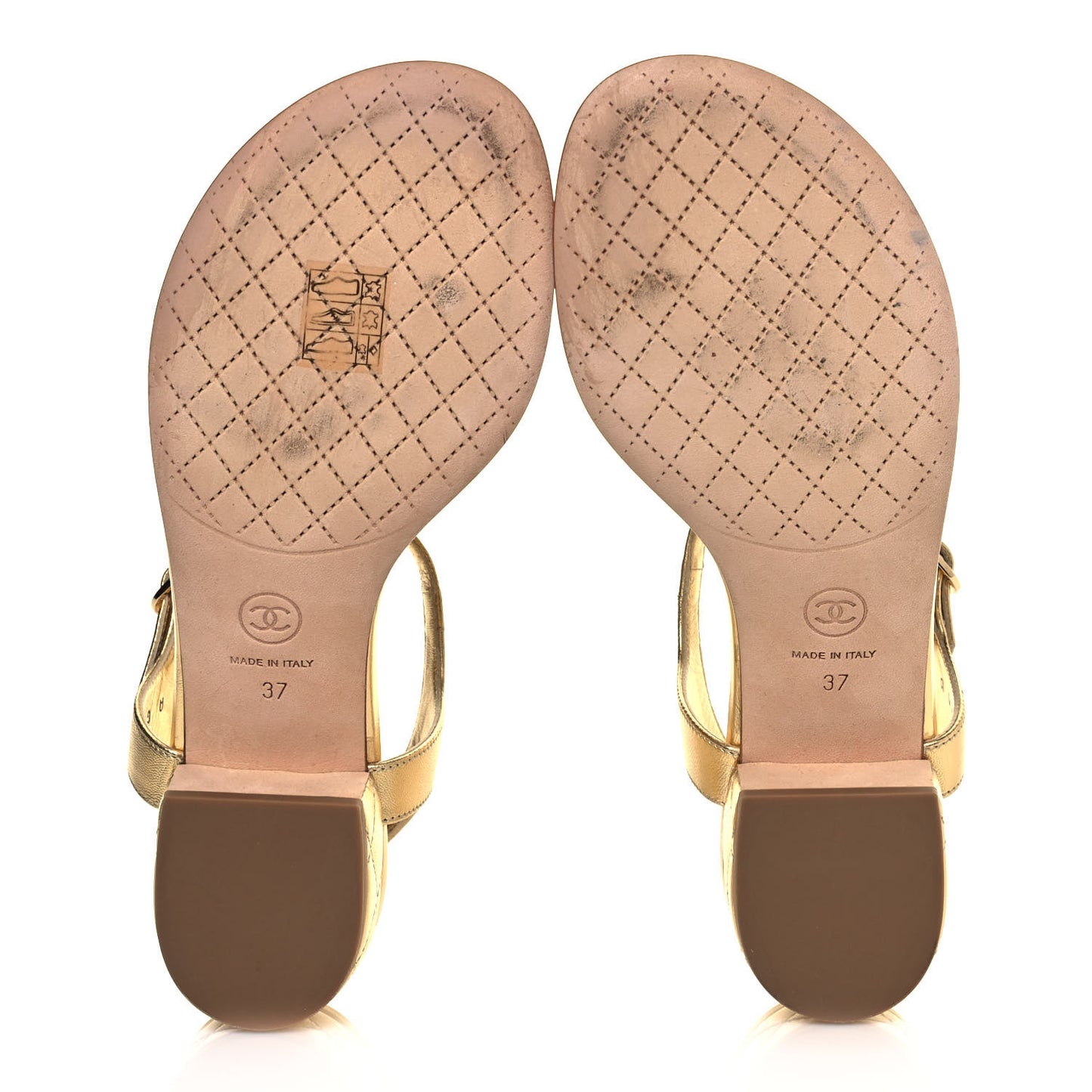 Goatskin Fantasy CC Pearl Thong Sandals 37 Gold