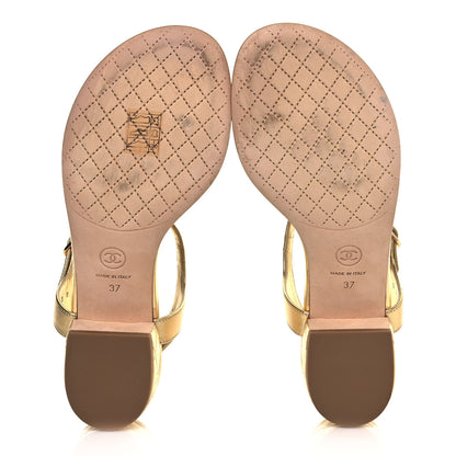 Chanel Goatskin Fantasy CC Pearl Thong Sandals 37 Gold 5 of 8