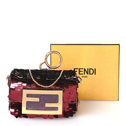 Fendi Sequin Paillettes Shiny Nappa Sex and the City Nano Maxi Buckle Baguette Charm Granata 11 of 13