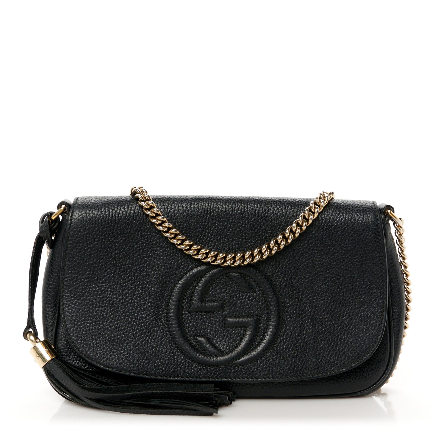 Pebbled Calfskin Medium Soho Flap Crossbody Black