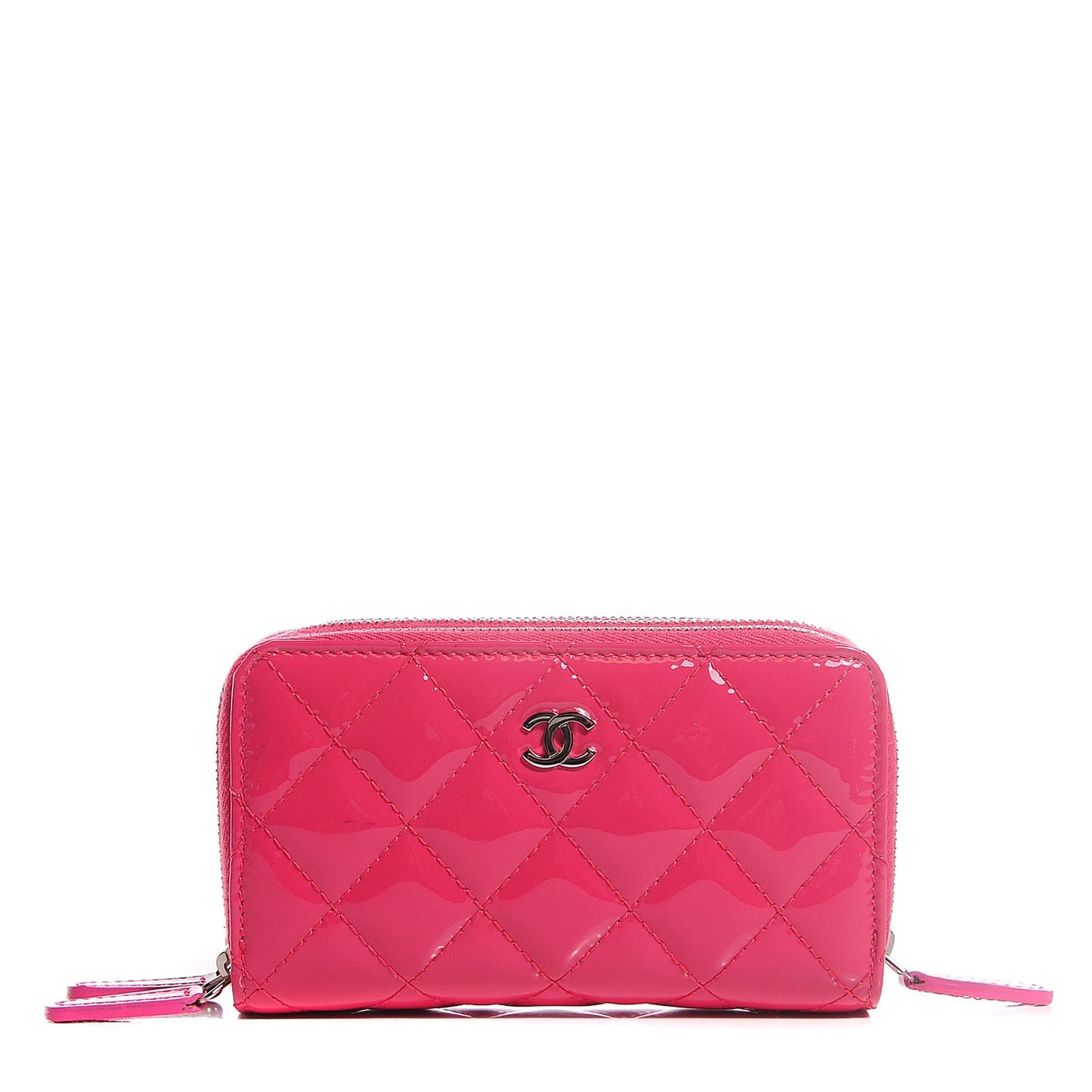 Patent Calfskin Quilted Zip Around Phone Holder Pink