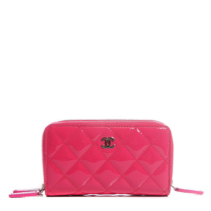 Chanel Patent Calfskin Quilted Zip Around Phone Holder Pink 1 of 8