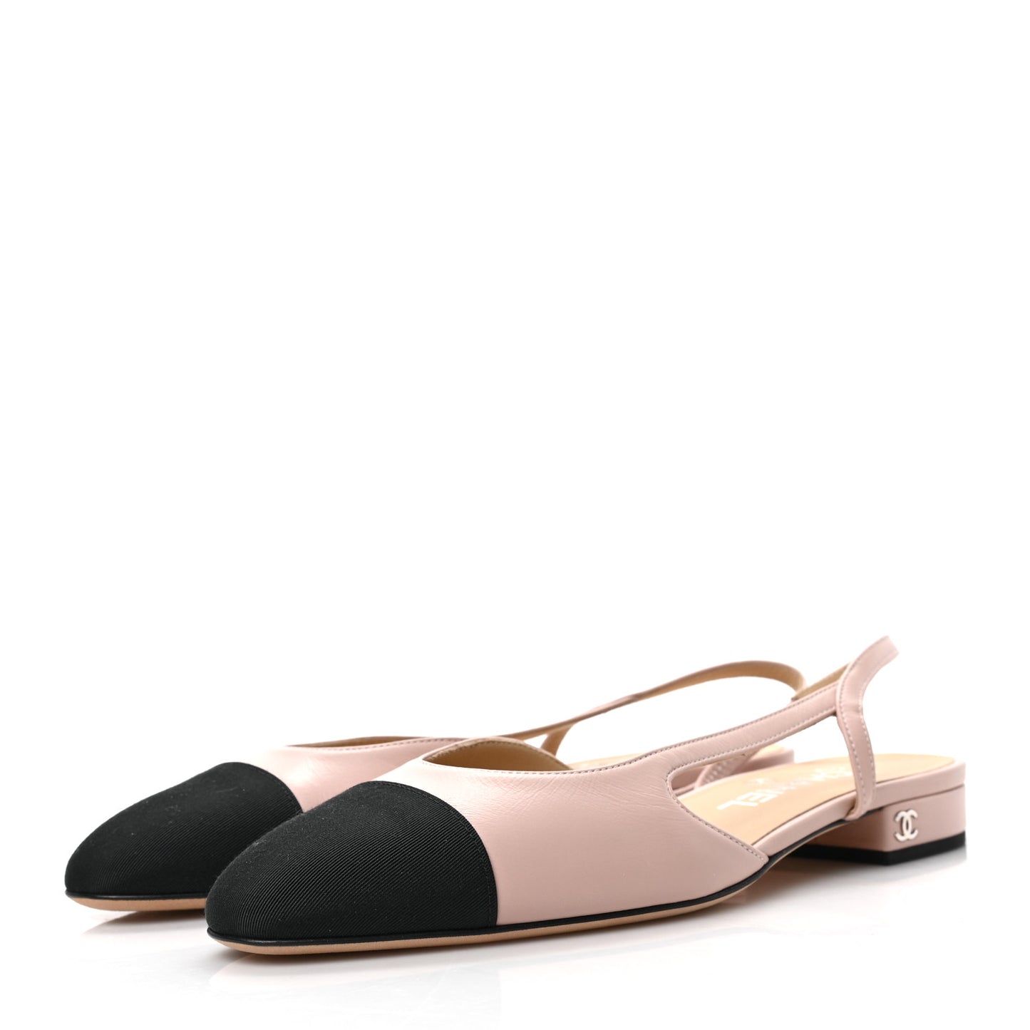 Lambskin Grosgrain Cap Toe CC Slingback Flats 36.5 Light Pink Black