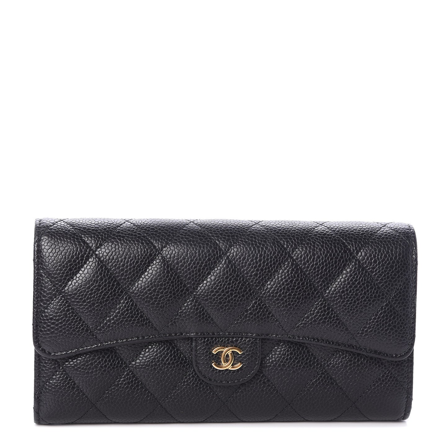 Caviar Quilted Large Flap Wallet Black