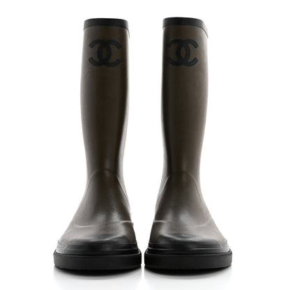 Chanel Caoutchouk CC High Boots 41 Khaki Black 2 of 10
