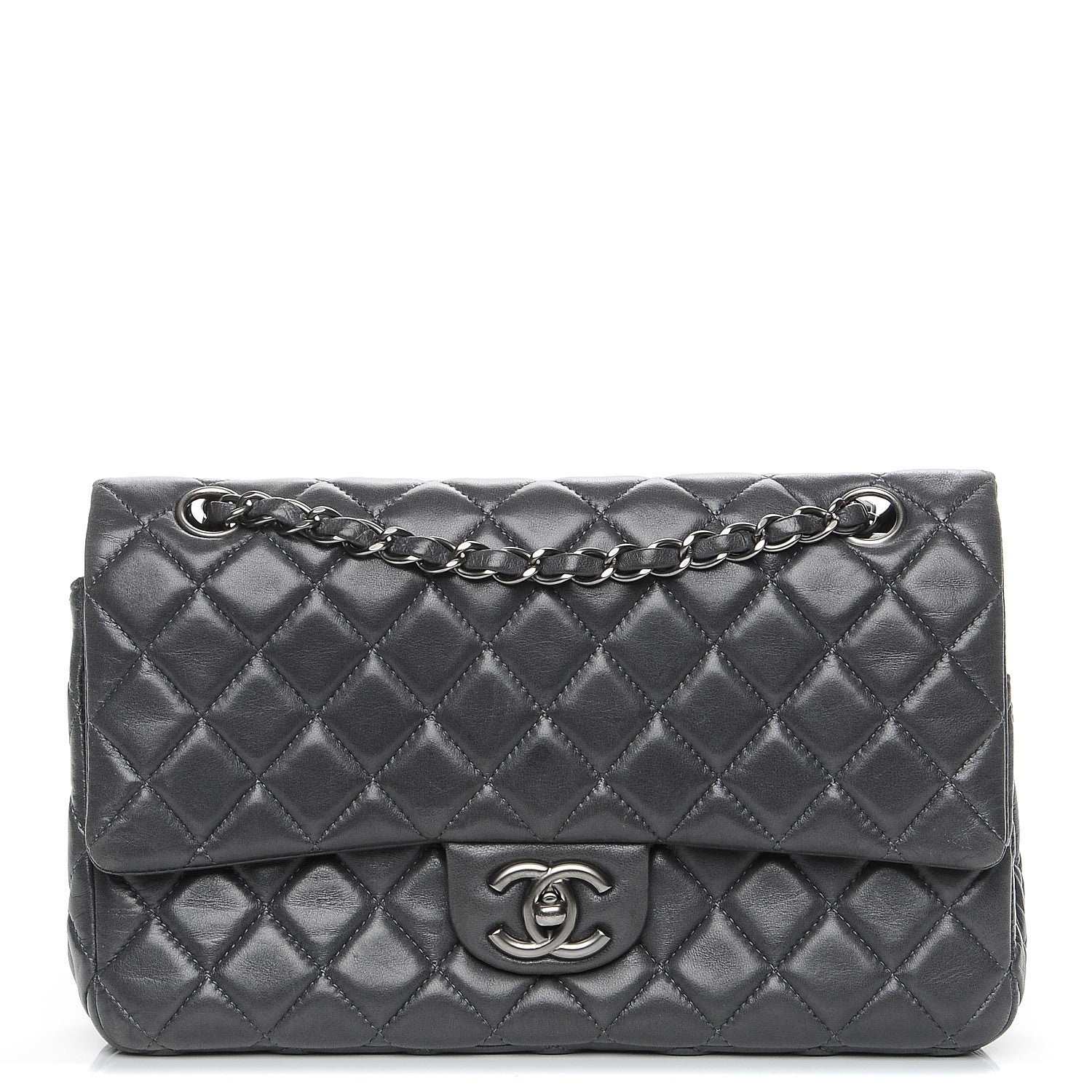 Chanel Lambskin Medium Quilted Double Flap Dark Grey 1 of 8