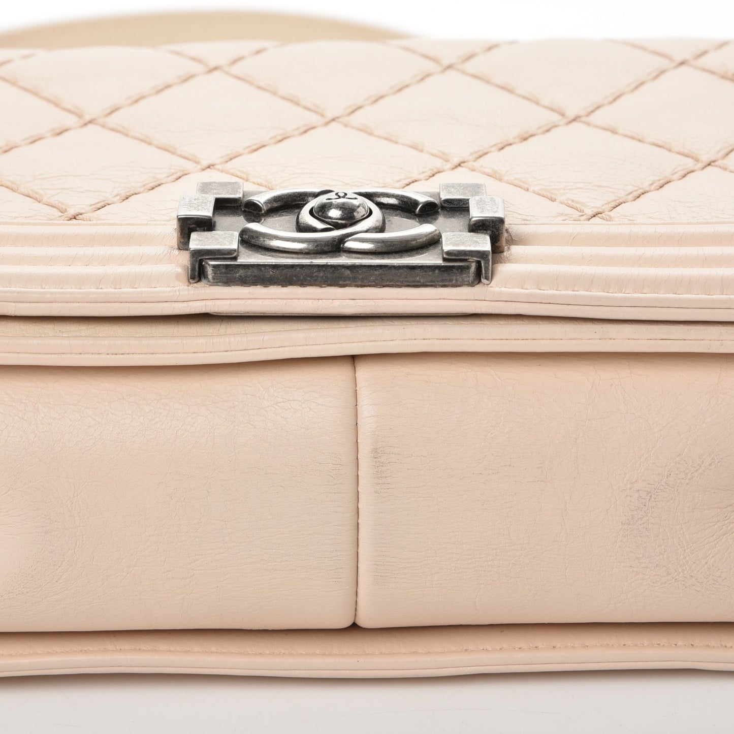 Calfskin Quilted Double Stitch Medium Boy Flap Beige