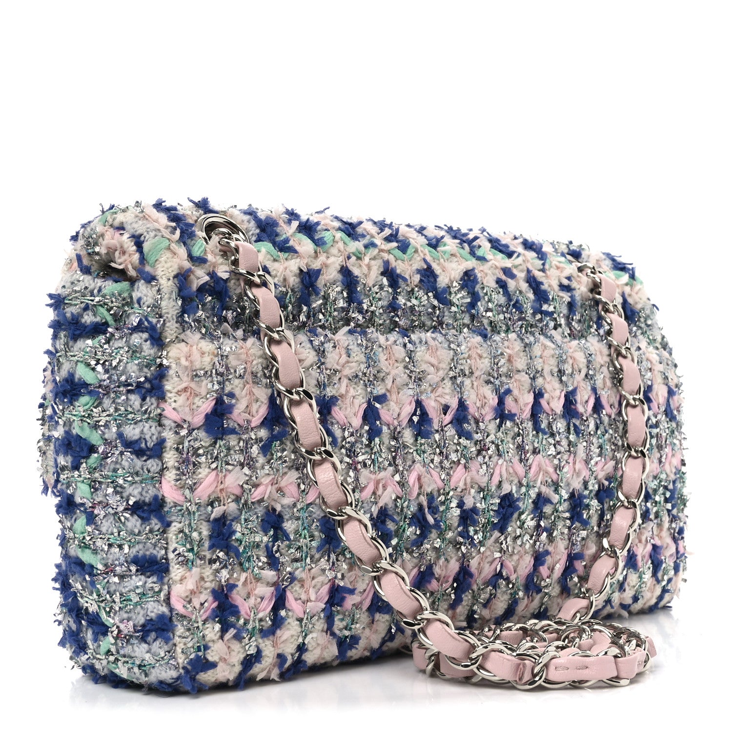 Chanel Glittered Tweed Quilted Medium Flap Blue Multicolor 3 of 11