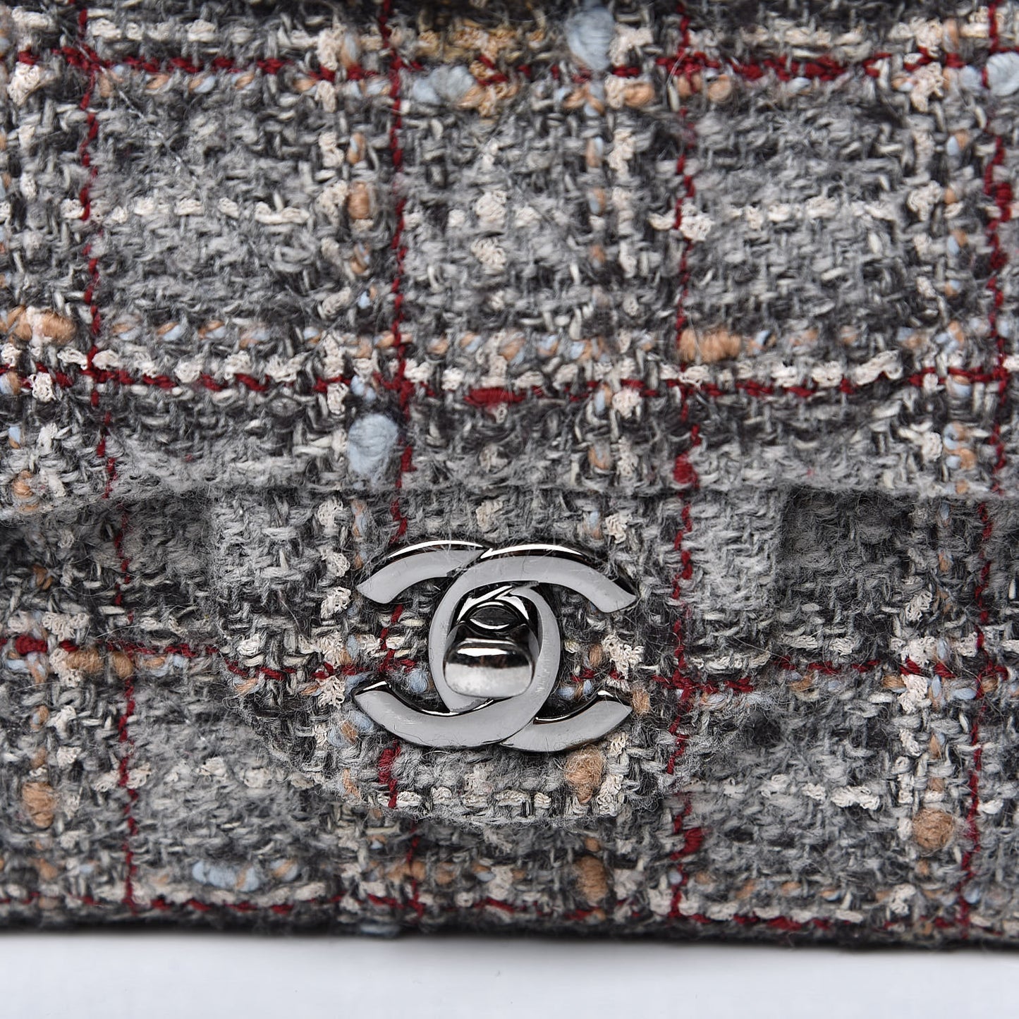 Tweed Quilted Medium Double Flap Grey Multicolor