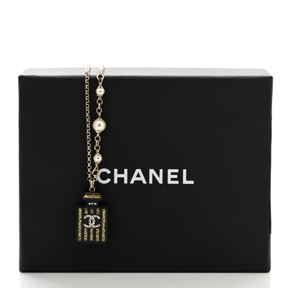 Chanel Resin Strass Pearl Perfume Bottle CC Necklace Black Gold 5 of 5