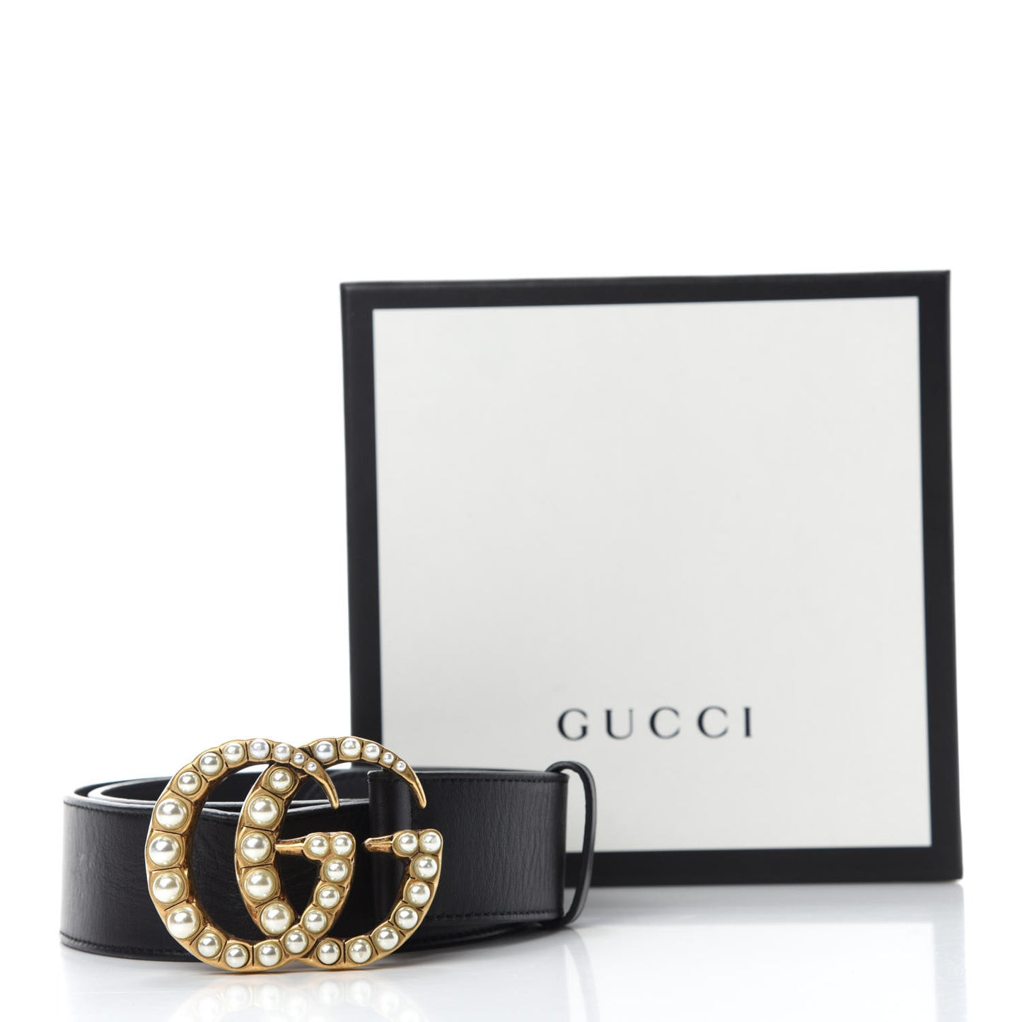 Moon Calfskin Pearl Double G 40mm Belt 85 34 Black Cream
