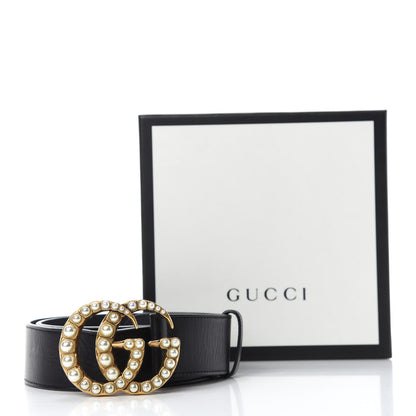 Gucci Moon Calfskin Pearl Double G 40mm Belt 85 34 Black Cream 5 of 5