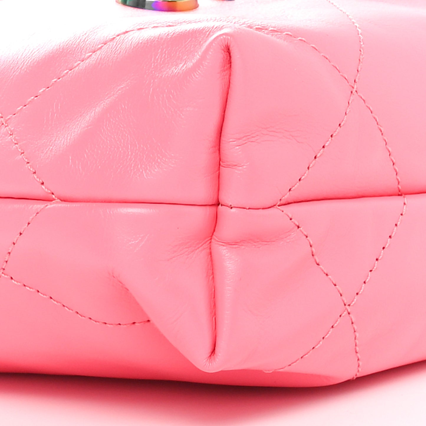 Shiny Calfskin Quilted Rainbow Metal Mini Chanel 22 Coral Pink