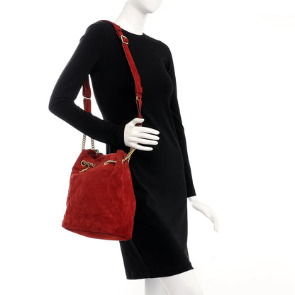 Chanel Suede Calfskin Small On My Shoulder Drawstring Bag Red 2 of 11