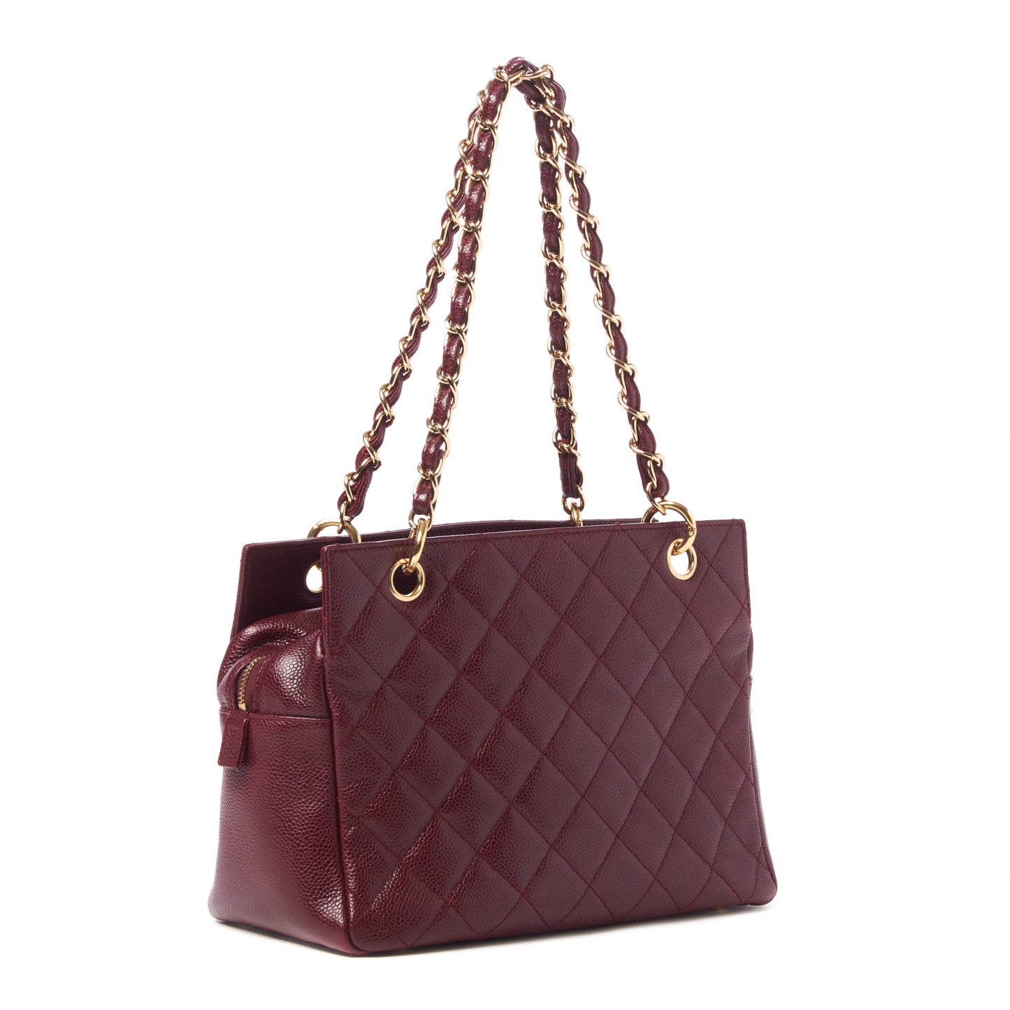 Caviar Quilted Petit Timeless Shopping Tote PTT Burgundy