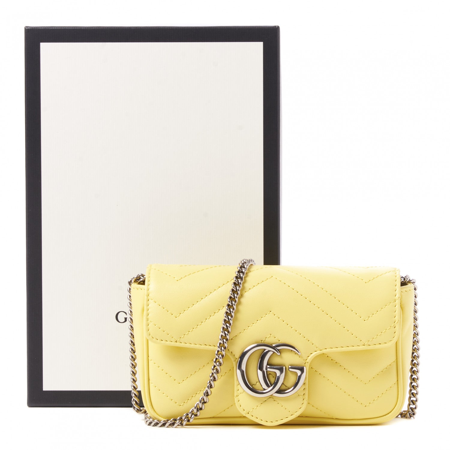 Gucci Calfskin Matelasse Super Mini GG Marmont Shoulder Bag Banana 10 of 10