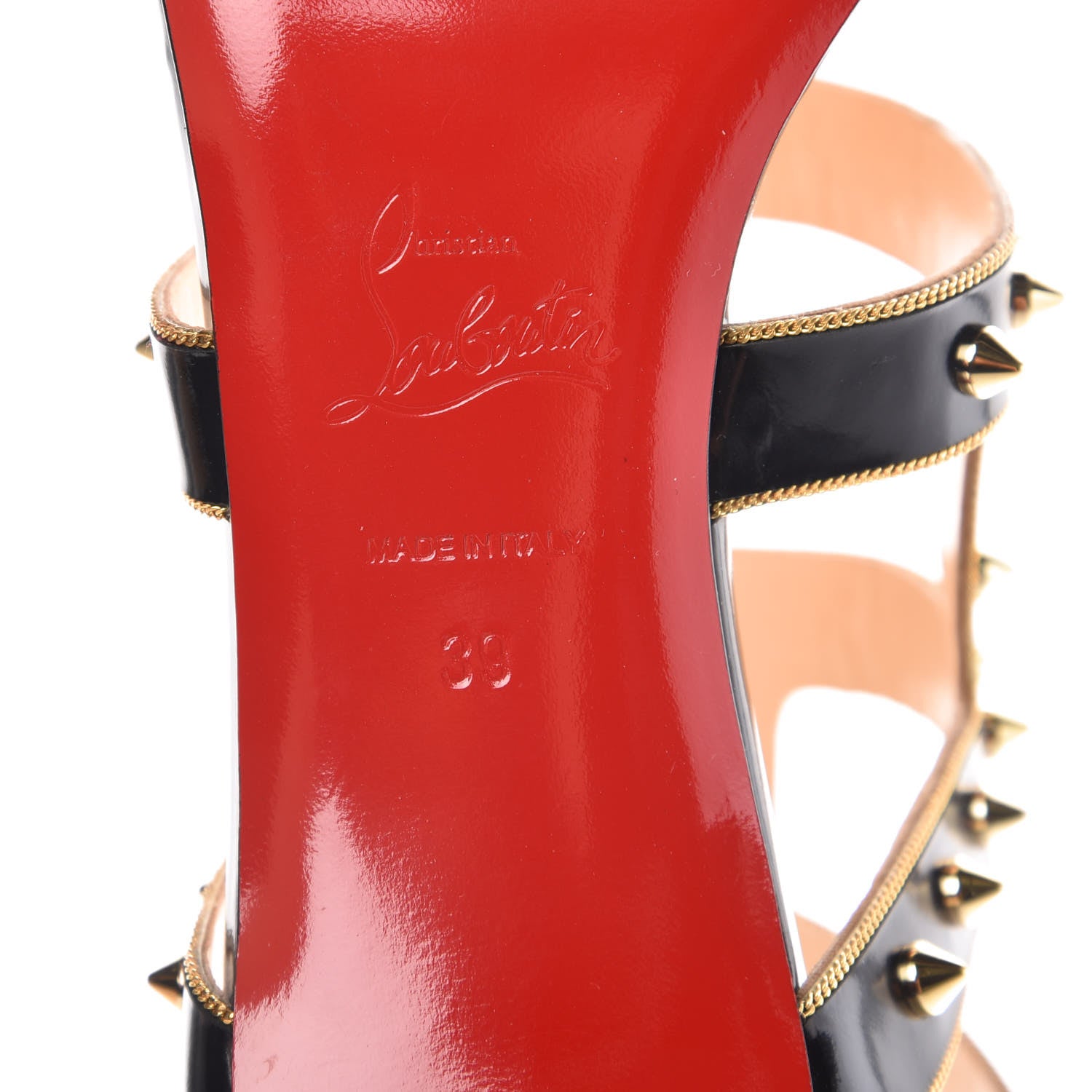 Christian Louboutin Jazz Calfskin Sexy Strapi 70 Spiked Sandals 39 Black Gold 6 of 8