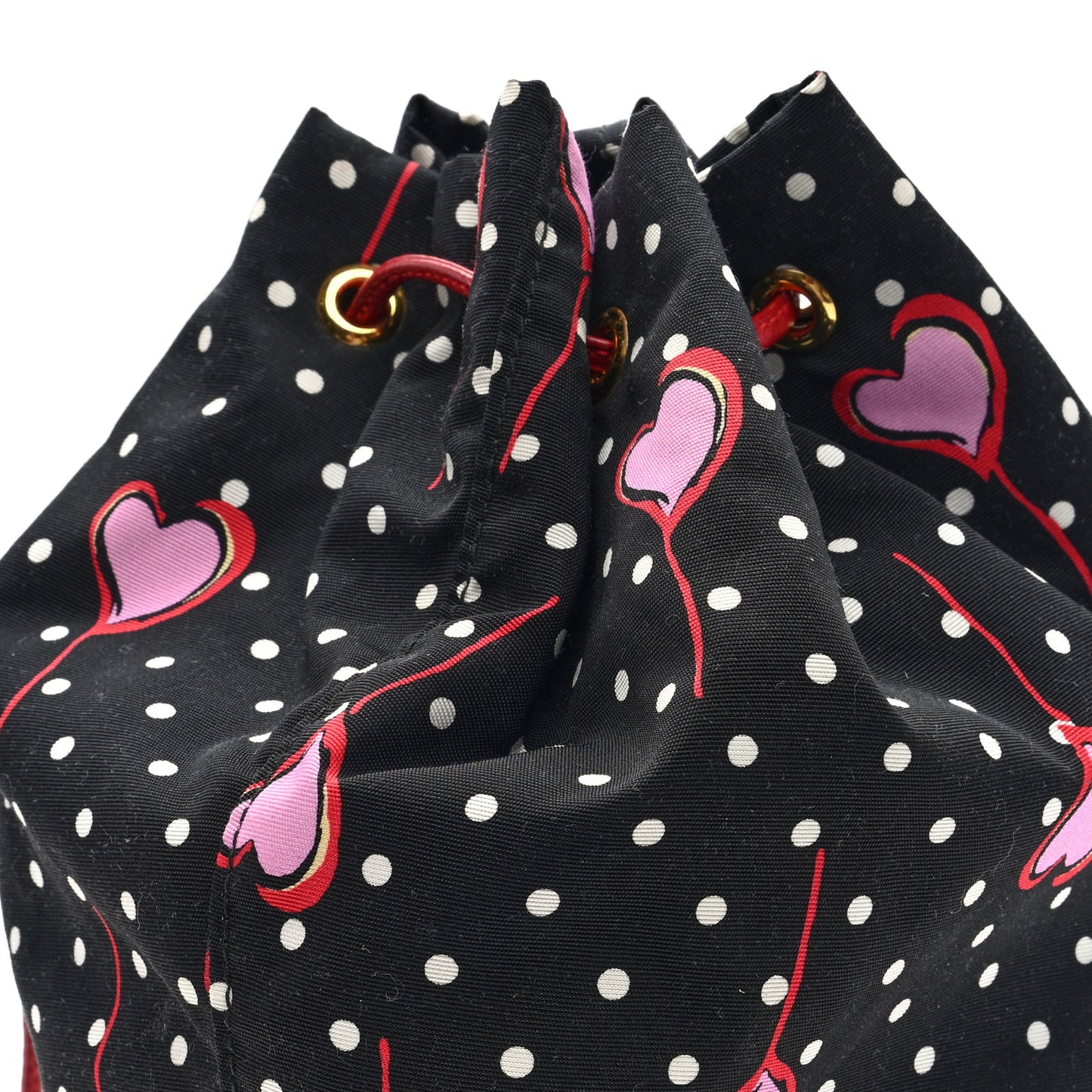 Nylon Polka Dots Heart Print Drawstring Pouch Black Multicolor