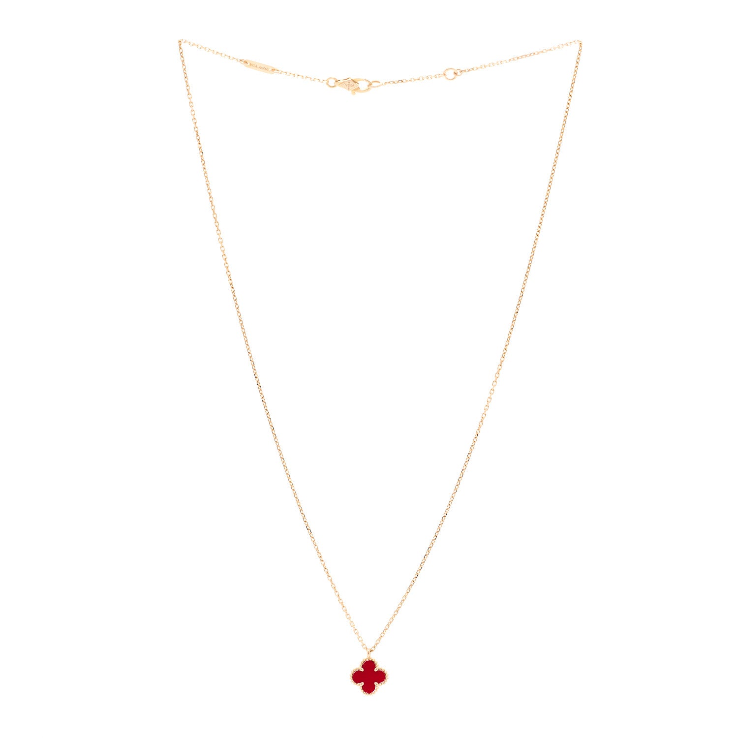 Van Cleef & Arpels 18K Rose Gold Carnelian Sweet Alhambra Pendant Necklace 3 of 4