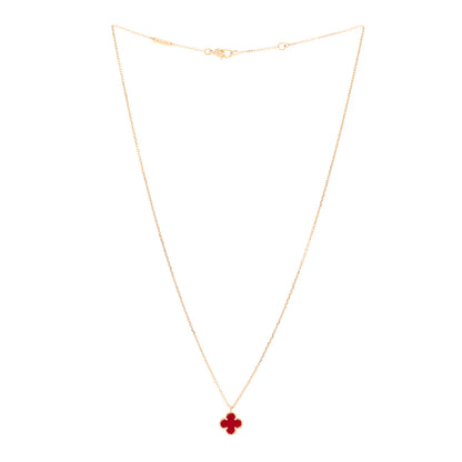 Van Cleef & Arpels 18K Rose Gold Carnelian Sweet Alhambra Pendant Necklace 3 of 4