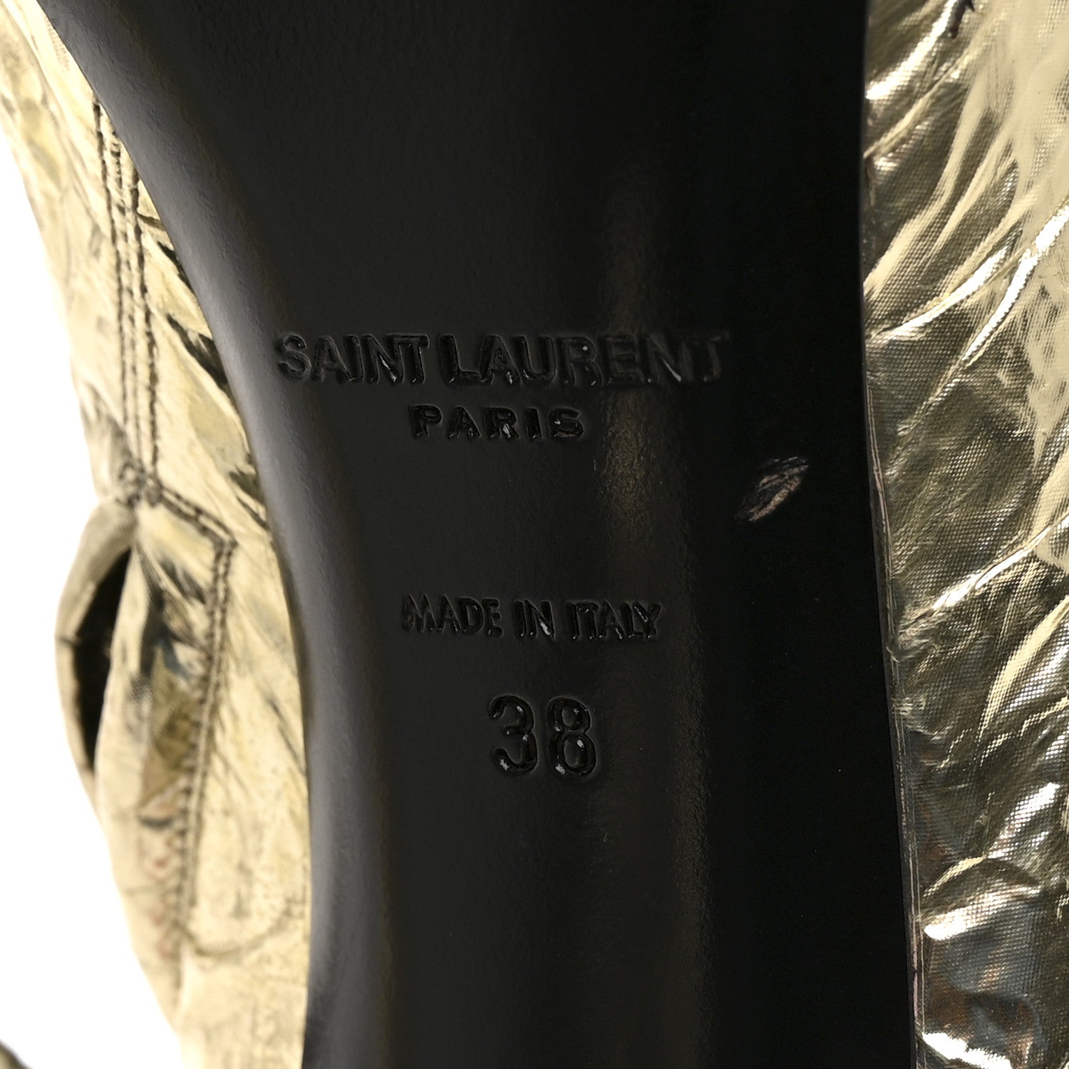 Saint Laurent Metallic Crinkled Polyurethane Calfskin Kiki Pointed Toe Ankle Boots 38 Gold 7 of 9
