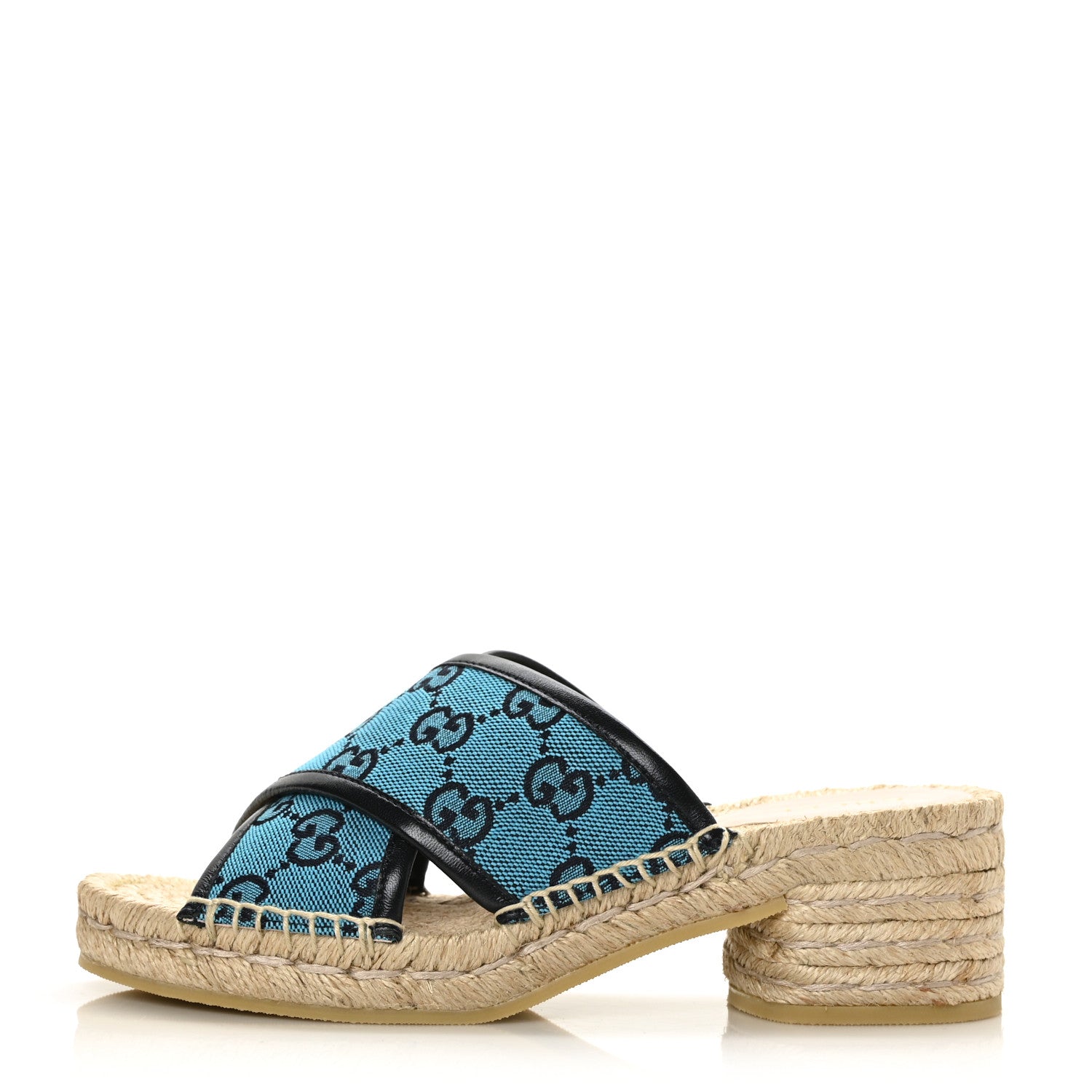Gucci Monogram Multicolor Criss Cross Espadrille Sandals 35.5 Light Blue 1 of 8
