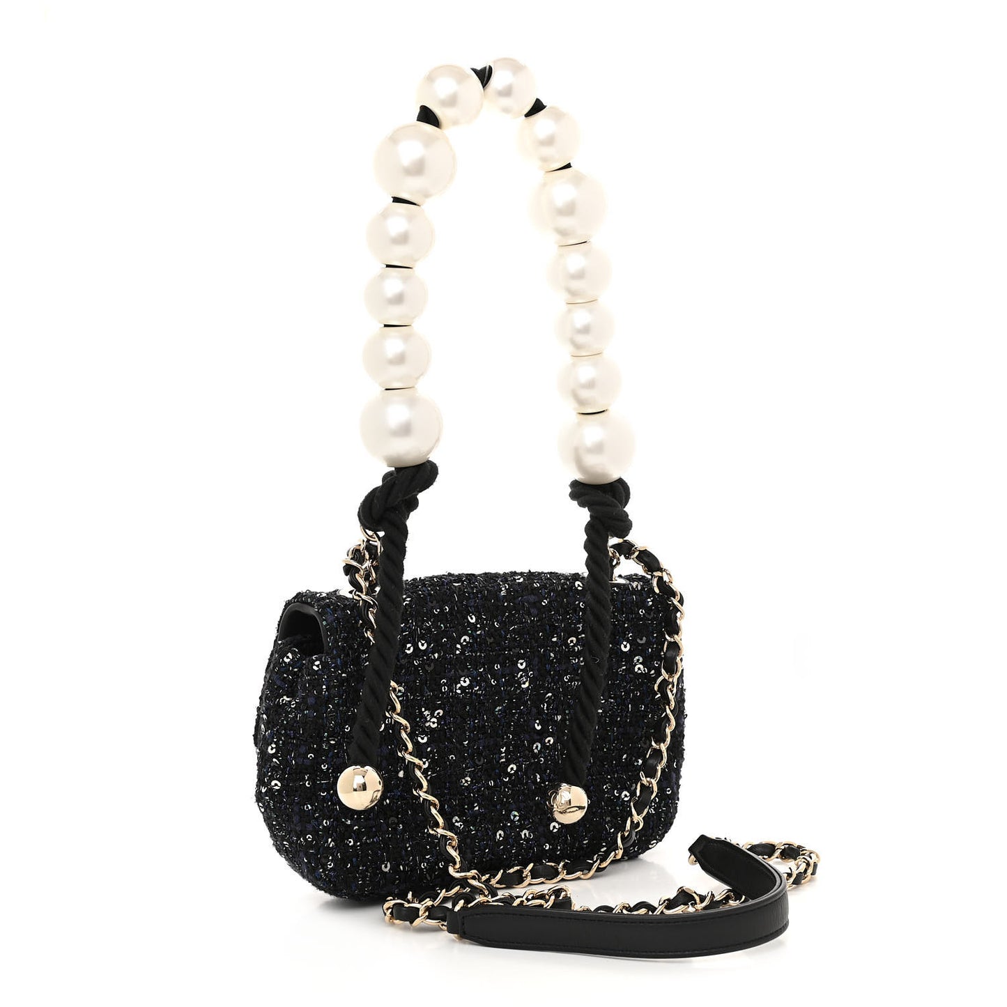 Tweed Mini Pearl Handle Flap Black Ecru