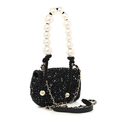 Chanel Tweed Mini Pearl Handle Flap Black Ecru 3 of 10