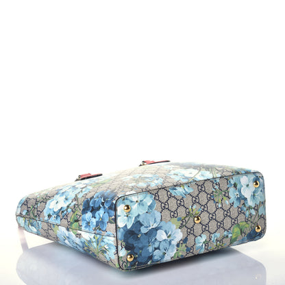 Gucci GG Supreme Monogram Blooms Medium Zippered Bucket Tote Beige Blue Navy Hibiscus Red 4 of 9