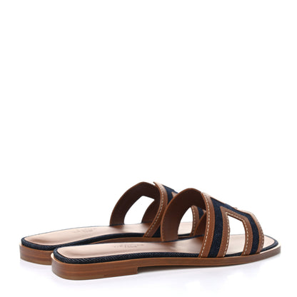 Hermes Calfskin Denim Oran Sandals 36 Bleu Brut Gold 4 of 9