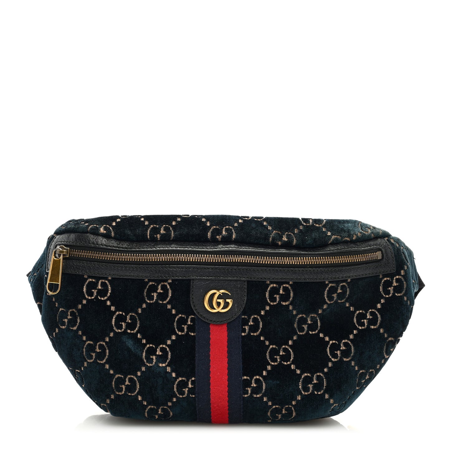Velvet GG Monogram Web Belt Bag Blue Beige