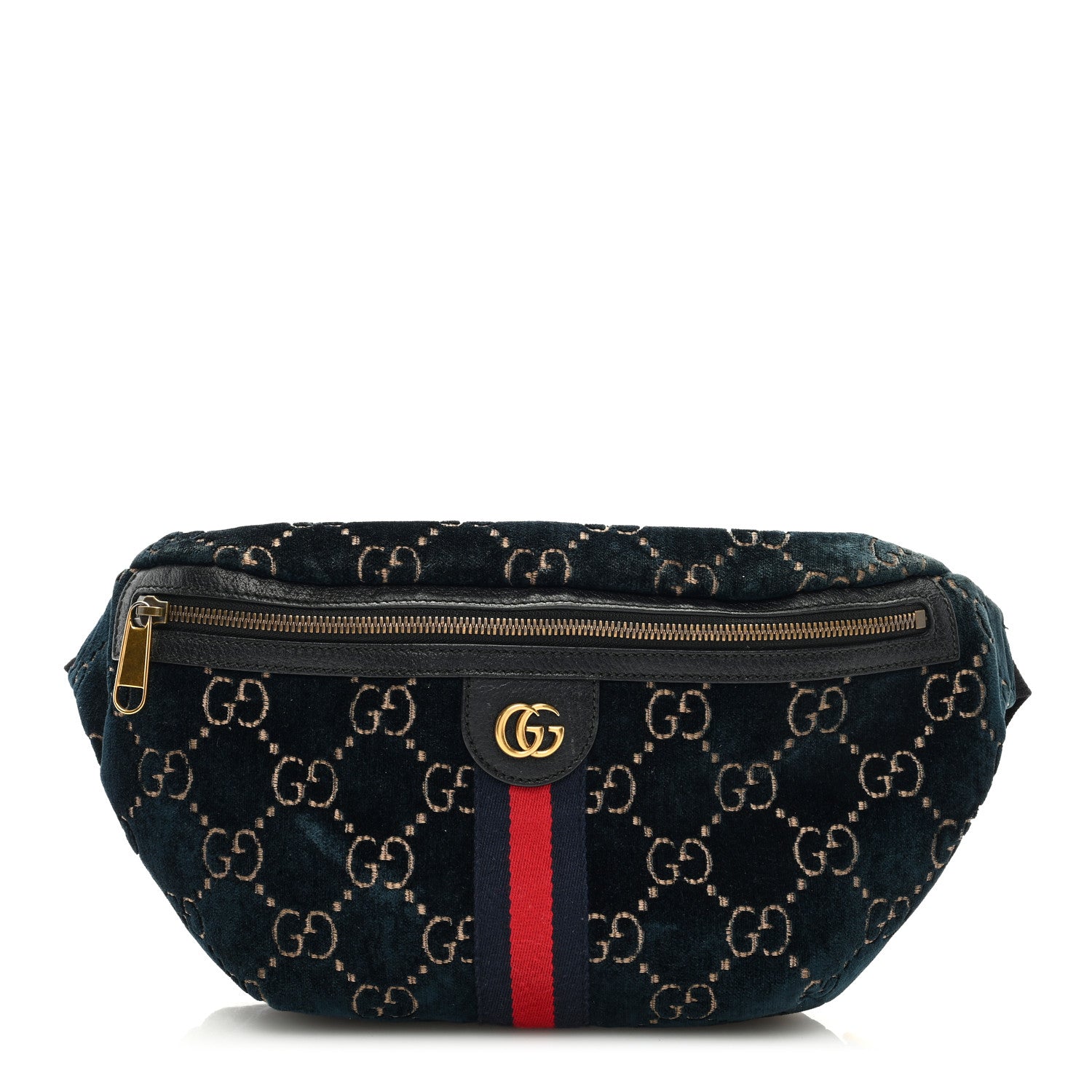 Gucci Velvet GG Monogram Web Belt Bag Blue Beige 1 of 9