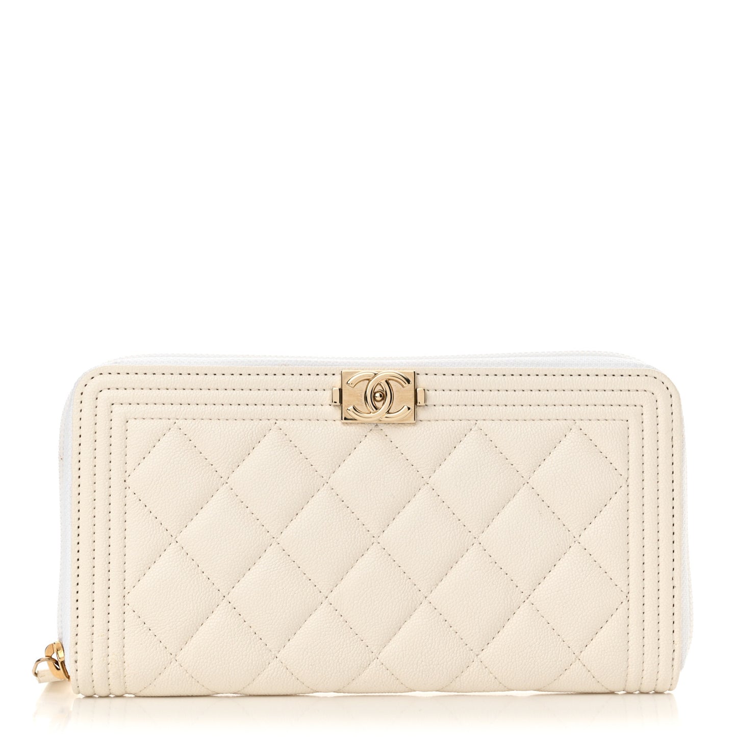 Caviar Quilted Boy Long Zip Around Wallet White