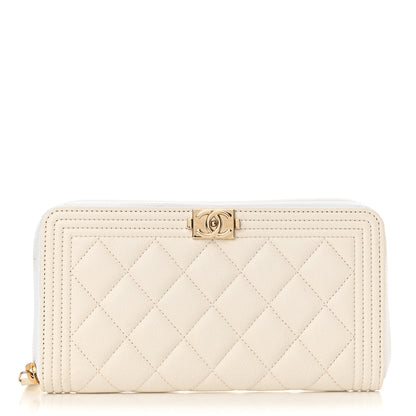 Chanel Caviar Quilted Boy Long Zip Around Wallet White 1 of 9