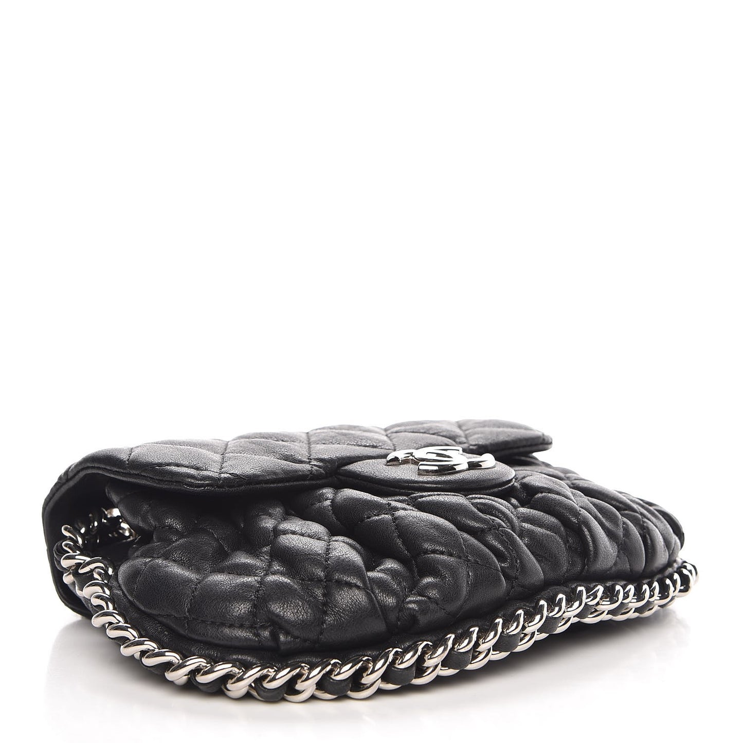 Washed Lambskin Quilted Mini Chain Around Flap Black