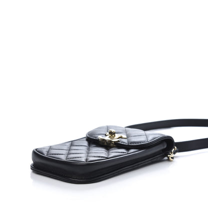 Chanel Lambskin Quilted Phone Chain Clutch Waist Bag Black 7 of 12