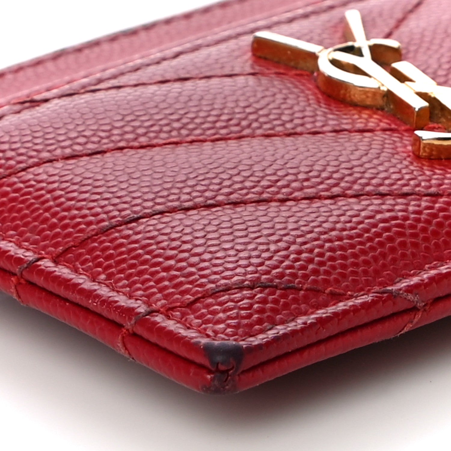 Saint Laurent Grain De Poudre Matelasse Chevron Monogram Credit Card Case New Red 9 of 18